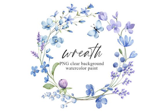 Download Wreath with Blue Watercolor Flowers, PNG - Watercolor Collection