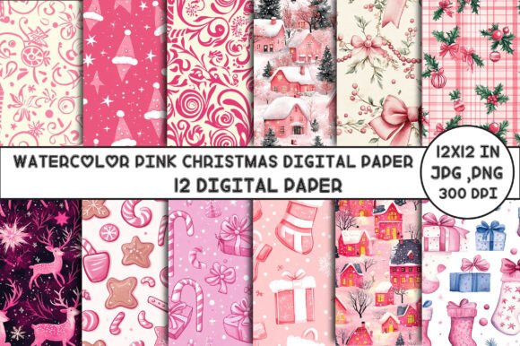 Download Watercolor Pink Christmas Digital Paper - Watercolor Collection