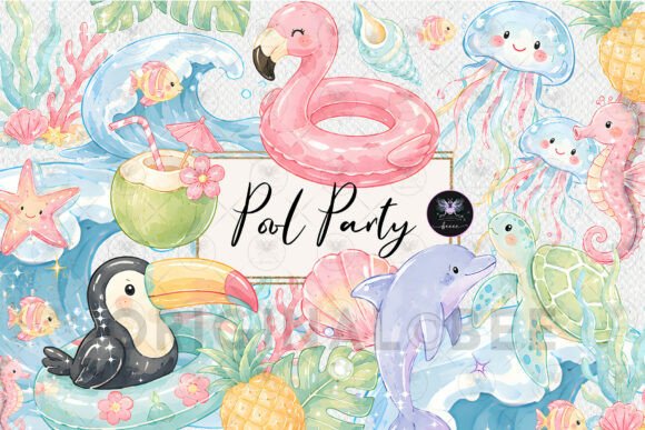 Download Summer Pool Party Clipart Watercolor - Watercolor Collection
