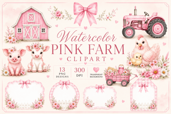 Download Watercolor Pink Farm Baby Clipart - Watercolor Collection