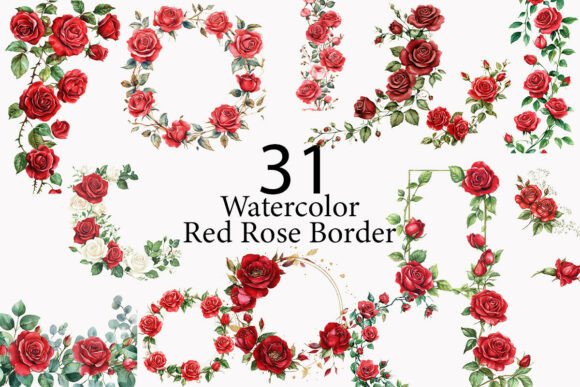 Download Red Rose Border Watercolor Clipart  - Watercolor Collection