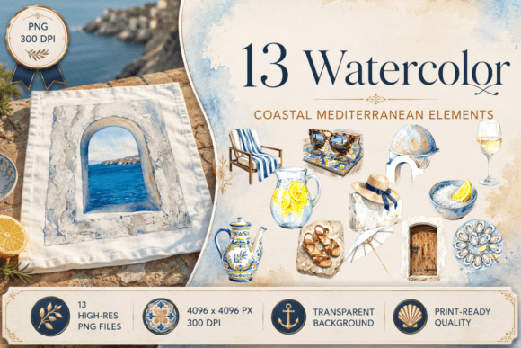 Download Coastal Mediterranean Watercolor Clipart - Watercolor Collection