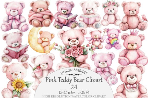 Download Watercolor Pink Teddy Bear Clipart - Watercolor Collection