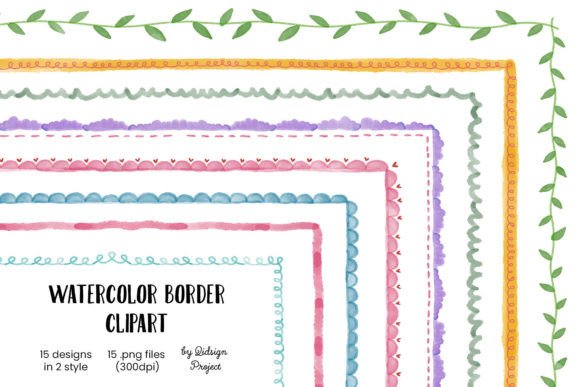 Download 15 Doodle Watercolor Border Vol. 2 - Watercolor Collection