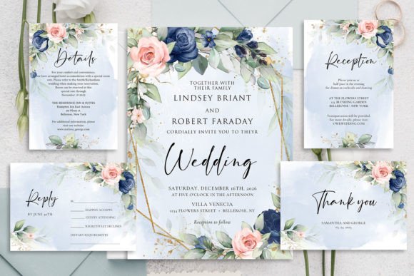 Download Navy and Blush Wedding Invitation Suite - Invitation Collection