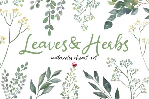 Download Watercolor Leaves &amp; Herbs Clipart Set - Watercolor Collection